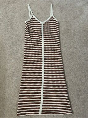 Striped Brown and Cream Knit Midi Slip Dress